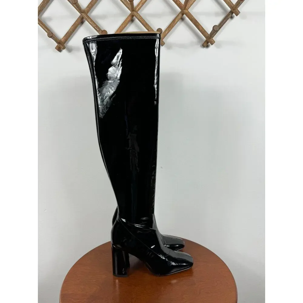 New Sam Edelman Cosette Over the Knee Boot in Black Patent Women's Size 7